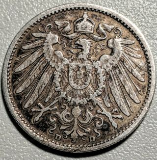 Germany 1914d 1 Mark.  900 Silver Coin.  Higher Grade.