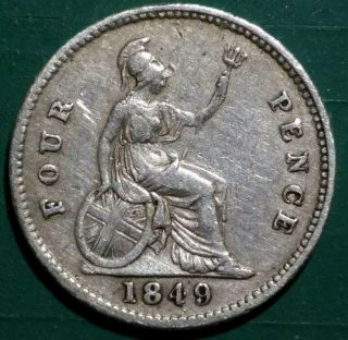 1849 Great Britain Victoria Groat Fourpence Silver Coin