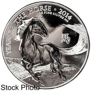 2014 Great Britain Lunar Series Year Of The Horse 2 Pounds 1 Oz Fine Silver