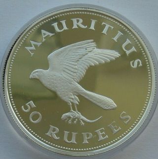 Mauritius 50 Rupees 1975 Kestrel Wwf Conservation Silver Proof Coin