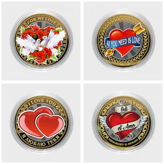 Set Of 4 Coins 10 Rubles Love Is.  Valentine 
