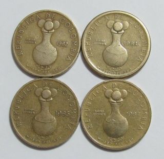 1982,  1984,  1985 & 1987 Columbia 20 Pesos