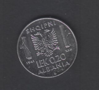 Albanian 1941,  Albania 0.  20 Leke.  Italy Italian Occupation Coins.  T 27.  Aunc