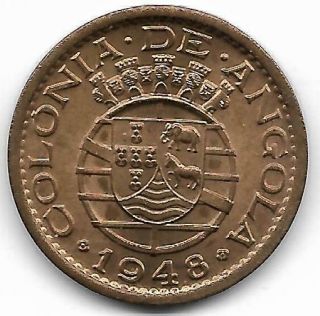 Angola 1948 20 Centavos Coin - Brillant Uncirculated $25 Book Value