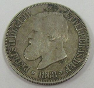 1868 Brazil 500 Reis Silver Coin Pedro Ii - Km 472
