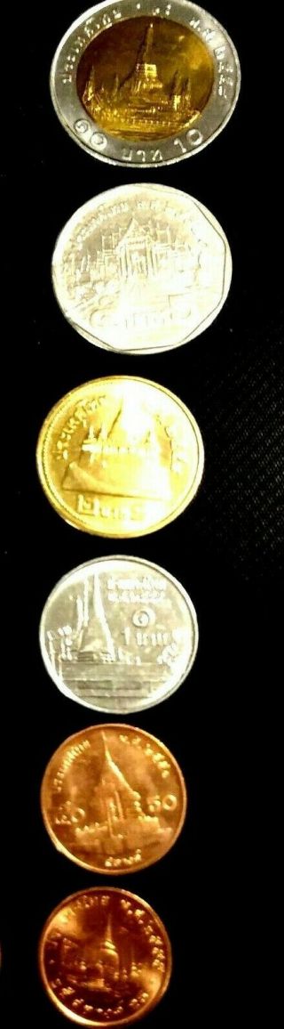 Last Set Of Thailand Coins 10,  5,  2,  1 Baht And 50,  25 Satang Of King Rama 9