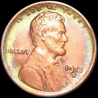 1913 - D Lincoln Wheat Penny Nearly Uncirculated Denver Bu Copper Cent Collectible