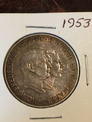 1953 Denmark 2 Kroner Commemorative Greenland Silver Coin