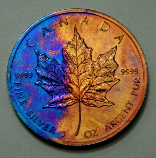 2012 Canadian Maple Leaf Coin 1 Oz.  9999 Silver Bullion 5 Dollars,  Toned,  N R