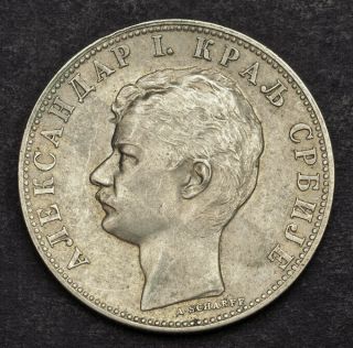1897,  Kingdom Of Serbia,  Alexander I.  Attractive Silver 2 Dinara Coins.  Xf - Au