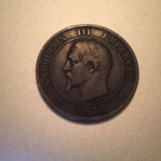 France French Empire 5 Cinq Centimes 1855 B Napoleon Iii Bronze Coin
