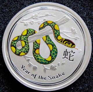 2013 1/2 Oz Silver Colorized Australian Lunar Year Of The Snake Coin Bu