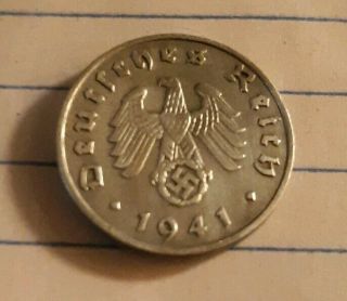1941 A Nazi Germany Third Reich 1 Pfenning old,  ww2,  coin 2