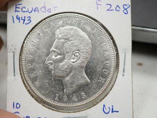 1943 Ecuador Silver 5 Sucres - F 208