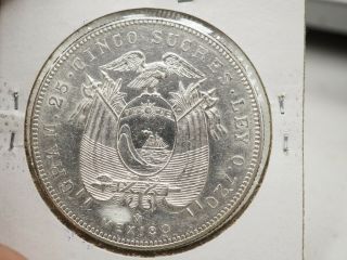 1943 Ecuador Silver 5 Sucres - F 208 2