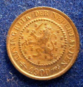 1900 Netherlands 1/2 Cent With Color Au Detailed