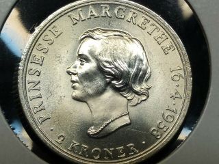 1958 (h) C S Denmark 2 kroner silver coin,  Uncirculated 5