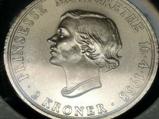 1958 (h) C S Denmark 2 kroner silver coin,  Uncirculated 6
