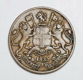 1835 East India Company / British 1/4 One Quarter Anna Copper Coin Km 446