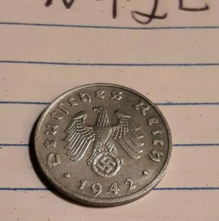 1942 E Nazi Germany Third Reich 1 Pfenning,  German Coin,  Ww2 Era