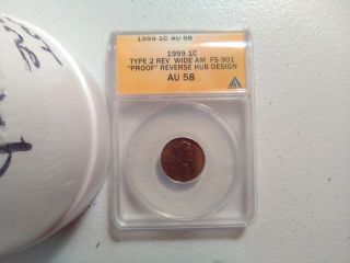 1999 Wide Am Penny Au58 Graded