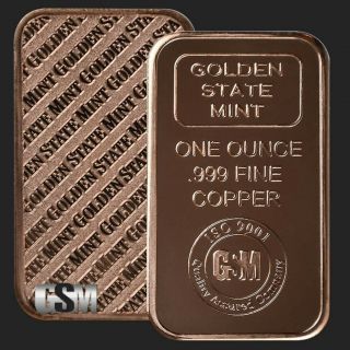 20 Ingots - Golden State Bars • 1 Oz Each.  999 Fine Copper Bullion
