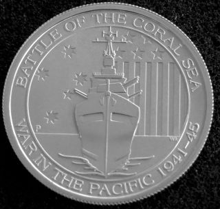 2014 1/2 Oz Silver Battle Of The Coral Sea Coin.  999 Fine Bu