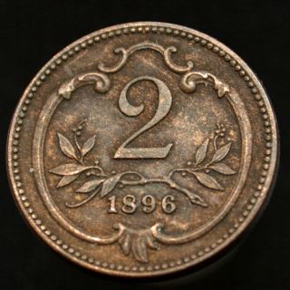 Austro - Hungarian Monarchy 2 Heller 1896.  Coin Km2801 Exact Item Pictured