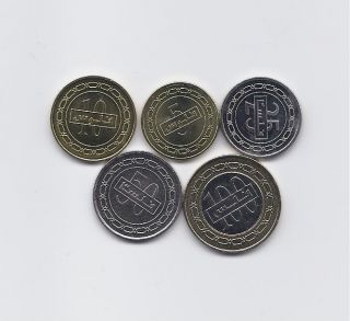 Bahrain Full 5 2010 - 2012 Coins Set 5 To 100 Fils Bimetallic Coin
