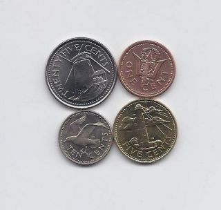 Barbados 1973 - 2008 Four Coins Set: 1,  5,  10 And 25 Cents