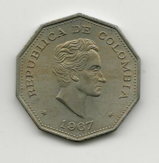 World Coins - Colombia 1 Peso 1967 Coin Km 229
