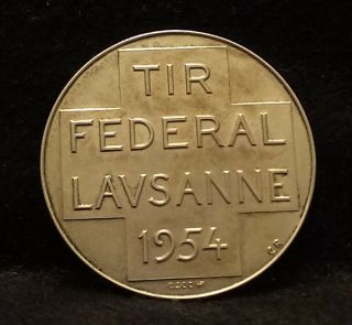 1954 Switzerland Silver Shooting Medal,  Federal Lausanne,  Henri Guisan,  R - 1649b