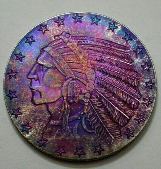 1 Oz 999 Fine Silver Round Indian Head / Eagle Bullion Hm,  Toned,  No Reserve/