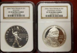 2006 P Franklin Founding Father & Scientist Proof Pair Silver Ngc Pf70 Ultra Cam