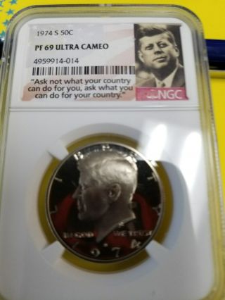1974 - S Ngc Pf69 Ultra Cameo Kennedy Half Dollar.  50c Top Pop.  Of Only 255 Coins