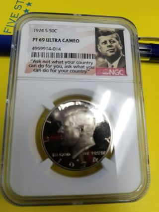 1974 - S NGC PF69 ULTRA CAMEO KENNEDY HALF DOLLAR.  50C TOP POP.  OF ONLY 255 COINS 3