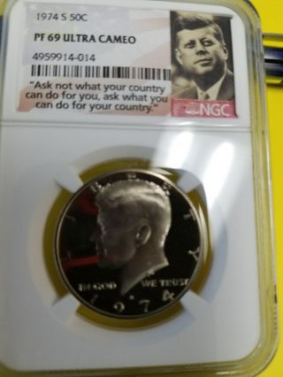 1974 - S NGC PF69 ULTRA CAMEO KENNEDY HALF DOLLAR.  50C TOP POP.  OF ONLY 255 COINS 4