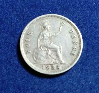 Great Britain - 1838 Silver 4 Pence - Uncleaned Orignal - Vf - Xf