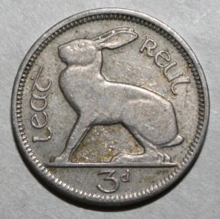 Irish Republic 3 Pingin / ½ Reul Coin,  1942 - Km 12a Ireland Hare Three Pence