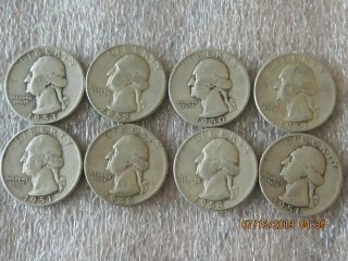 (8) Washington Quarters - 1948,  1950,  1951,  1952,  1953.  Quarters Sh