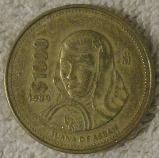 1989 $1000 Pesos Coin Estados Unidos Mexicanos Juana De Asbaje
