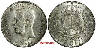 Sweden Gustaf V Silver 1923 W 1 Krona Low Mintage - 746,  277 Km 786.  1