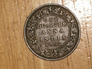 British India 1862 1/4 Anna Coin Queen Victoria