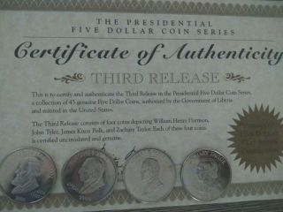 First 16 US Presidents - Republic of Liberia 2000 Five Dollar Coins with ' s 5