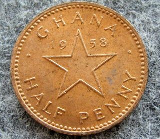 Ghana 1958 1/2 Penny,  Kwame Nkrumah,  Unc