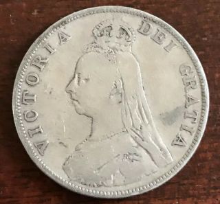 1889 Silver Double Florin - Queen Victoria.  Jubilee Head Four Shillings
