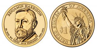 2012 P&d Benjamin Harrison Presidential One Dollar Coins U.  S.  Rolls Money