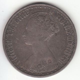 1872 Great Britain Gothic Queen Victoria Silver Florin.  Die 102 Mdccclxxii