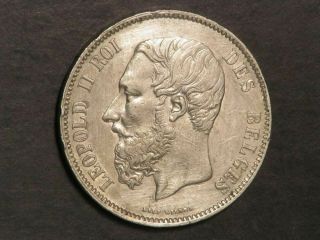 Belgium 1868 5 Francs Silver Crown Au - Unc