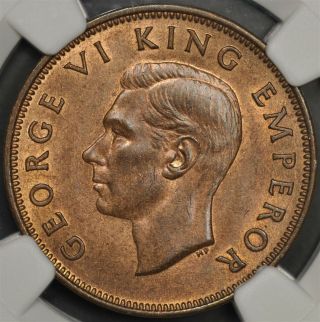 1946 Ngc Ms65rb Zealand 1/2 Halfpenny Half Penny